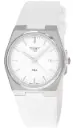 ساعة TISSOT PRX للرجال بقطر 40 مم ومينا أبيض من المطاط