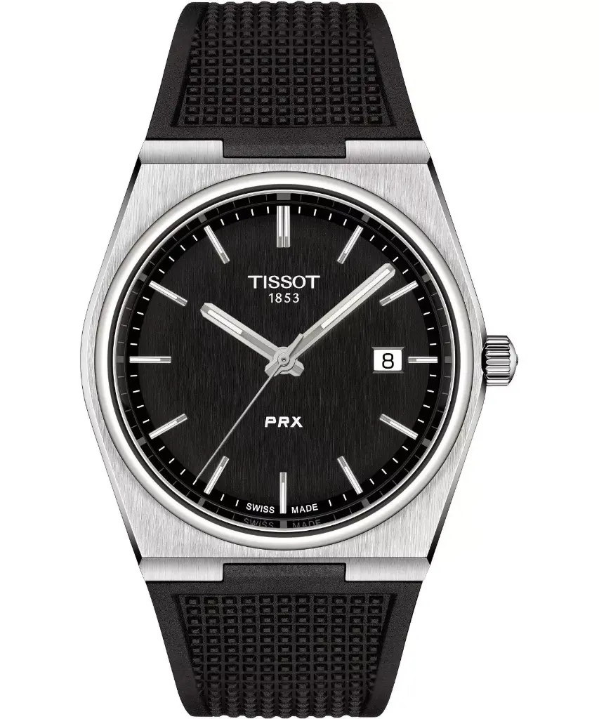 ساعة TISSOT PRX كوارتز للرجال بمينا أسود وسوار مطاطي T137.410.17.051.00