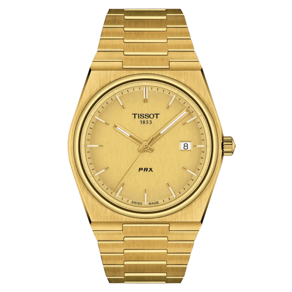 ساعة تيسو PRX كوارتز ذهبية مطلية بطبقة PVD - 40 مم | T1374103302100