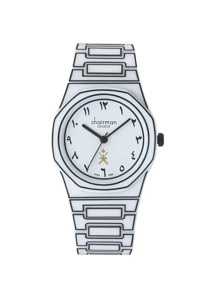 Chairman Geneve White Arabic Dial Swiss Design White And Black Gents Watch