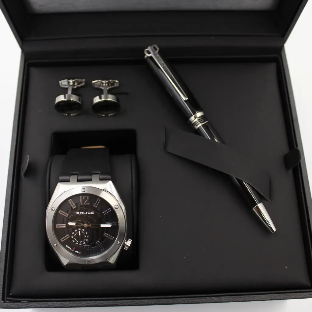POLICE MENS WATCH+PEN+CUFF (3 PCS SET)  