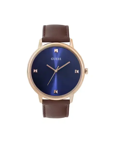 Guess Men Brown Analog Leather Strap Watch GW0009G2