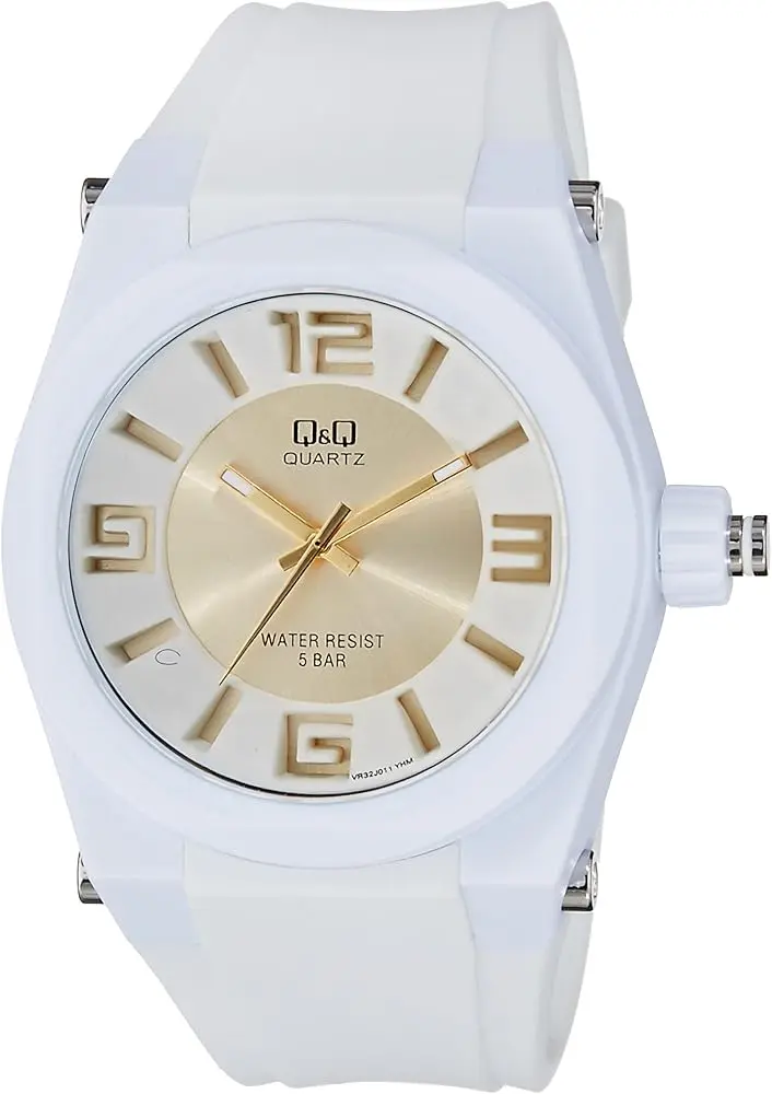 Q&Q Watch White and Gold VR32J011Y