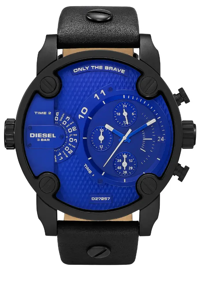 Diesel DZ7257 Bad Ass Black Leather Band BlueGreen Dial Men's Watch