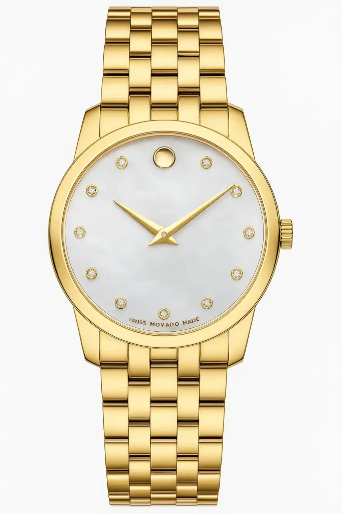 Movado Museum Classic Diamonds Mother of Pearl Dial Gold Steel Strap Watch For Women - 0606998