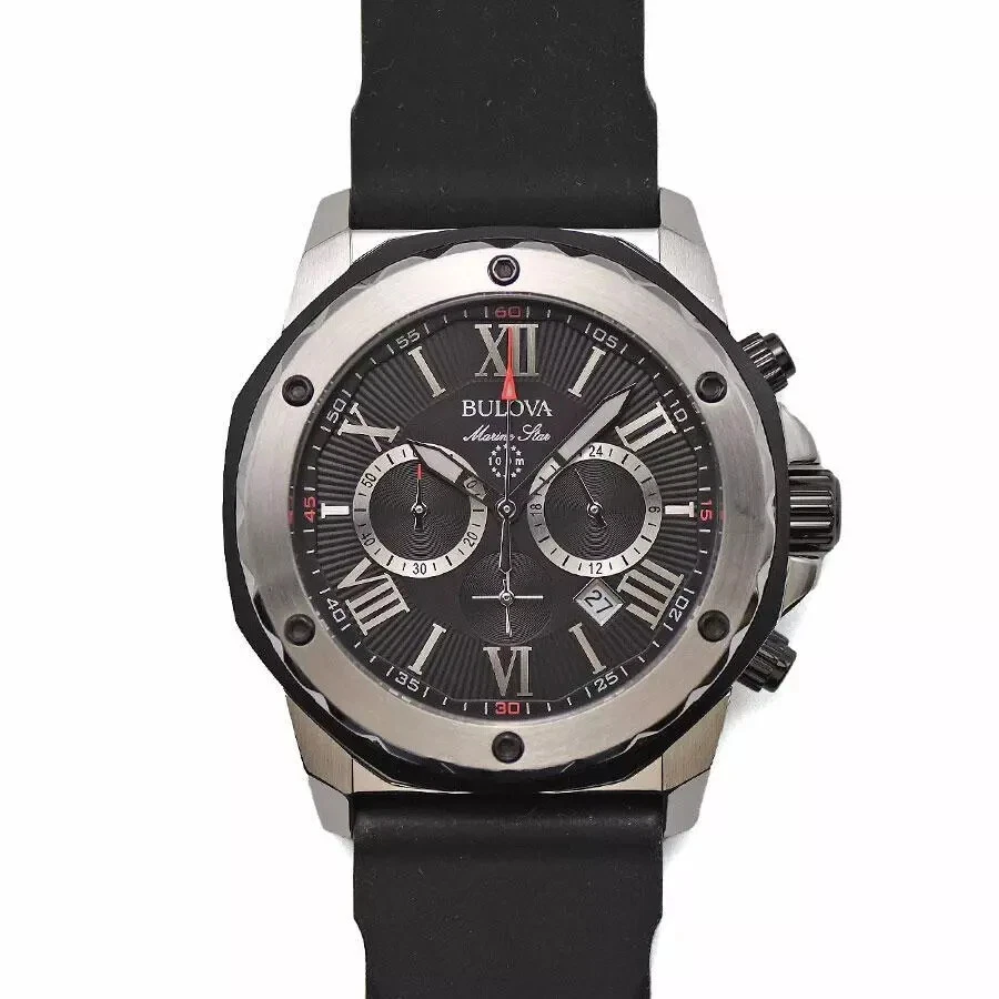Bulova  Black Dial Chronograph Stainless Steel Watch 98B127