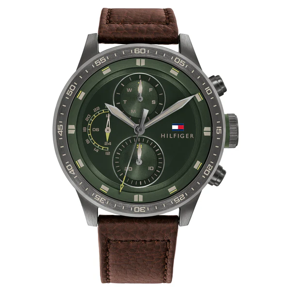 Tommy Hilfiger Brown Leather Green Dial Men's Watch 1791809