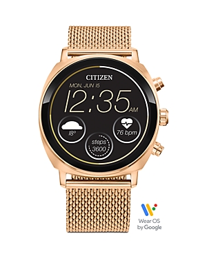 Citizen Unisex Cz Smart Wear Os Rose Gold-Tone Stainless Steel Mesh Bracelet Smart Watch 41mm - Rose Gold-tone