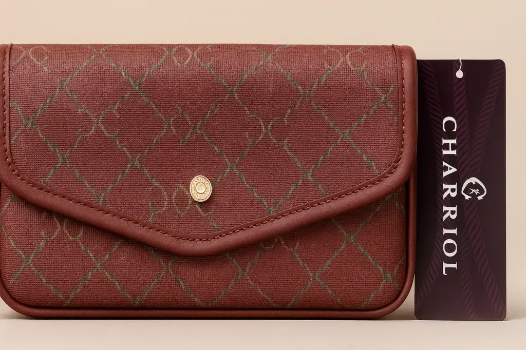 Charriol burgundy crossbody luxury  bag with CC monogram pattern 