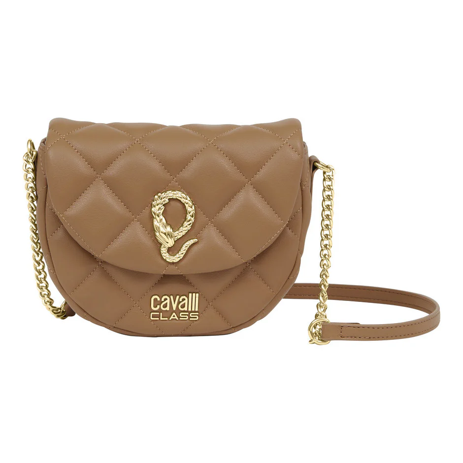 CAVALLI CLASS handbag in elegant brown with golden chain strap and luxury metallic CCHB01032200