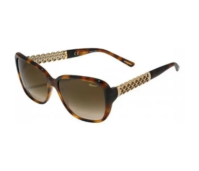 CHOPARD Sunglass Women Oval Shiny Dark Havana Frame & Brown Mirrored SCH184S 