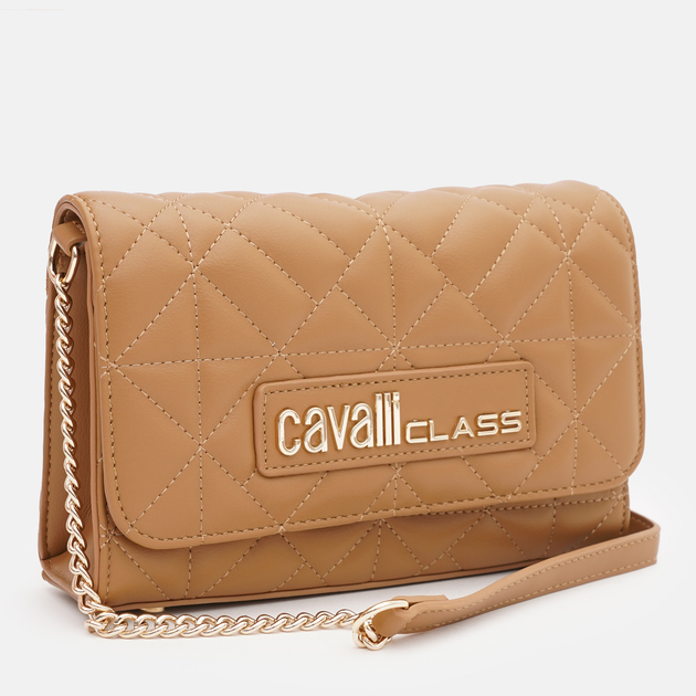 حقيبة CAVALLI CLASS سوداء بحزام سلسلة ذهبي اللون وشعار جريء