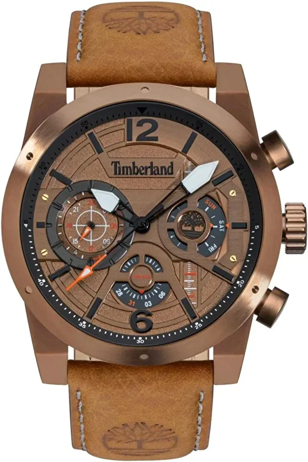 Timberland Men’s Chronograph Watch with brown dial and embossed brown leather strap TDWGF2100002