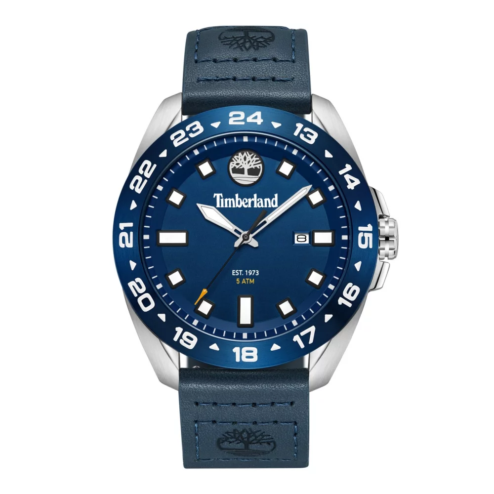 TimberLand Men’s Watch with blue dial, rotating bezel, and blue silicone strap TDWGB0029403