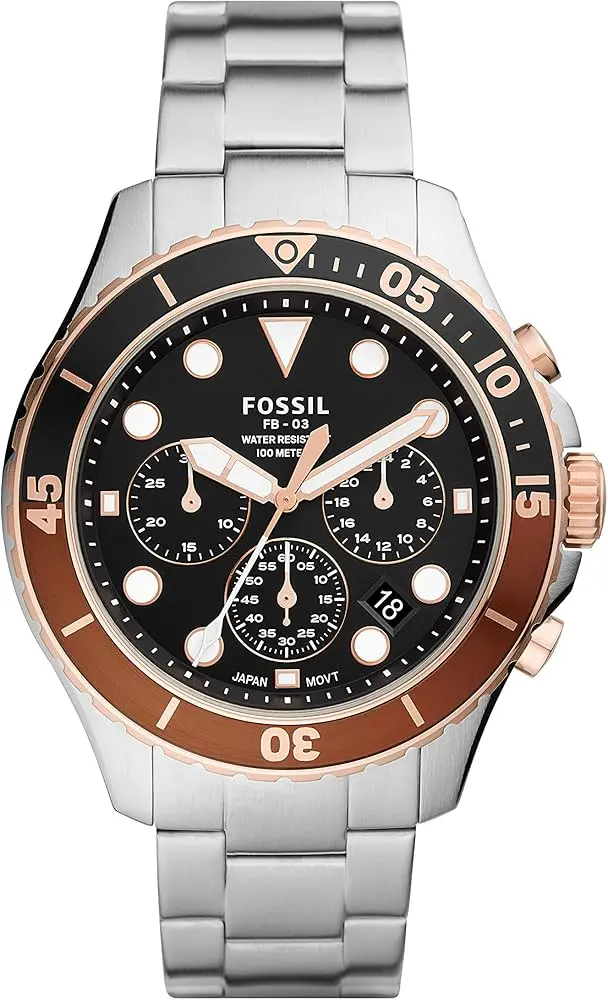 FOSSIL Chronograph Black Dial Silver Steel Strap Watch- FS5768
