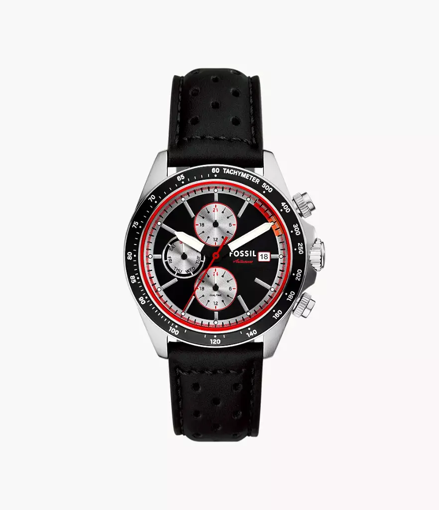 FOSSIL Autocross Multifunction Black Leather Watch-BQ2888