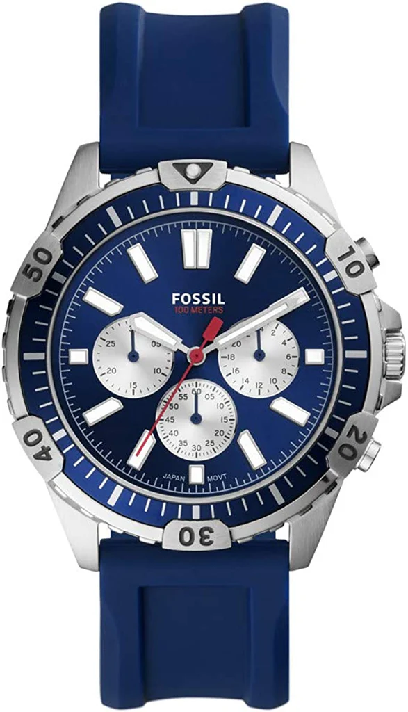 FOSSIL Garrett Chronograph Blue Dial Blue Rubber Strap Watch-FS5709