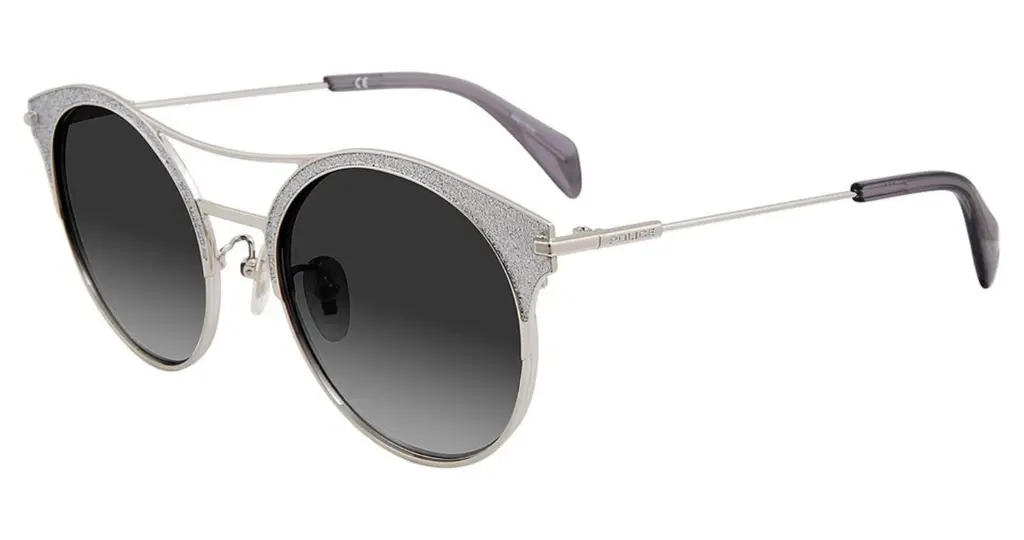 POLICE Goldeneye Round Silver Glitter Sunglass SPL 500V 