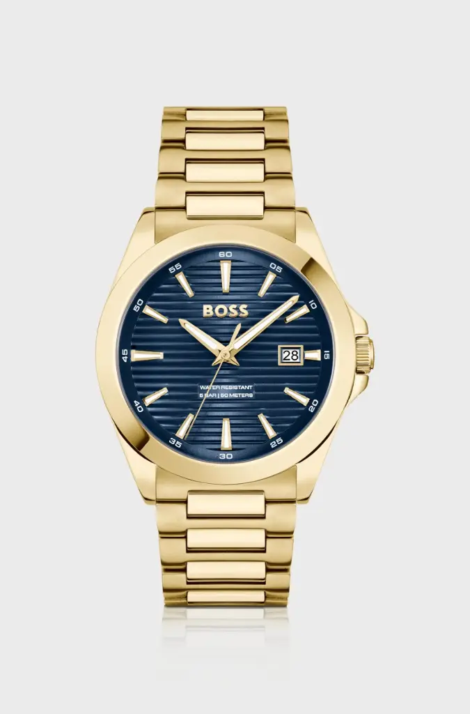 Hugo Boss Gold-tone  Blue Ridged Dial Watch-HB1514172