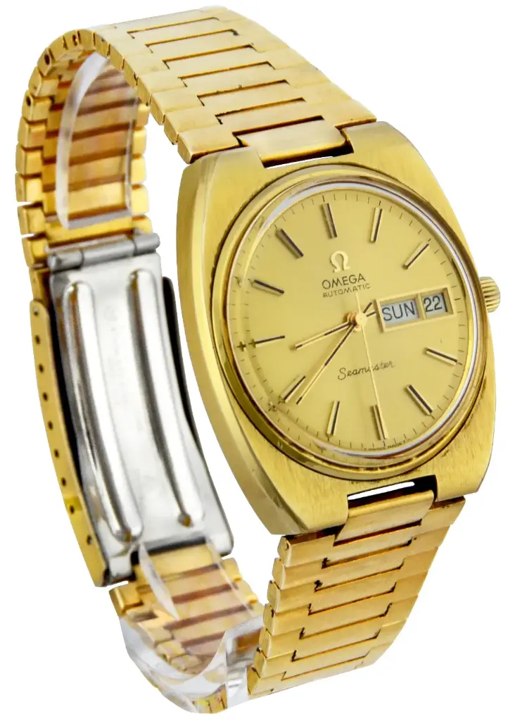 OMEGA Seamaster automatic gold-tone watch featuring day-date display