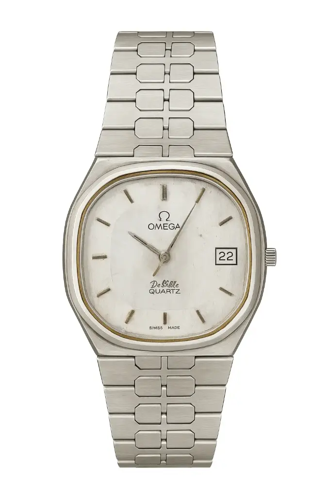 OMEGA De Ville Quartz in full silver design with a minimalist dial