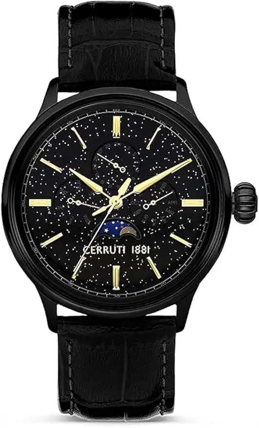 Cerruti 1881 Dervio Mens Round Shape Leather Band Analog Wrist Watch