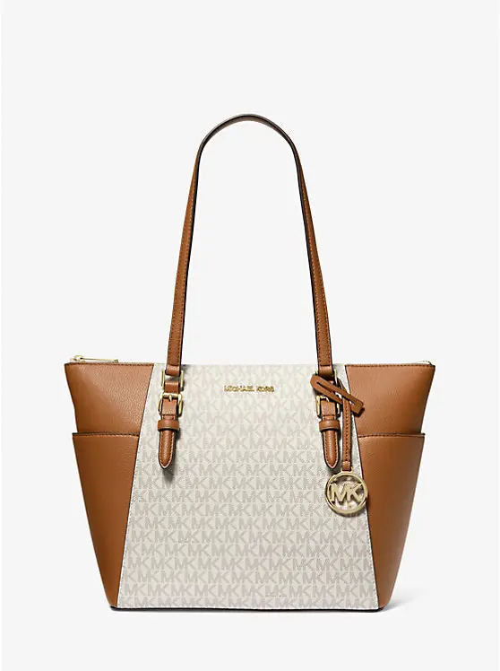 MICHAEL KORS CHARLOTTE LG TOP ZIP LEATHER TOTE BAG