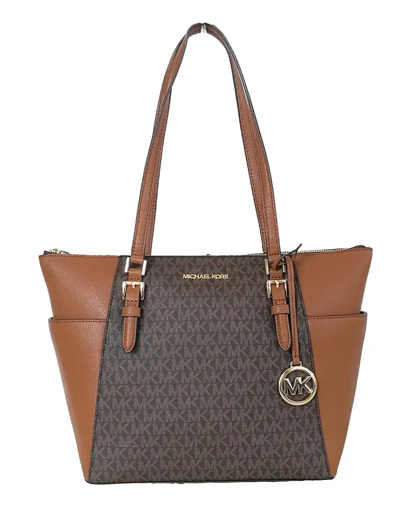 MICHAEL KORS CHARLOTTE LG TOP ZIP LEATHER TOTE BAG 