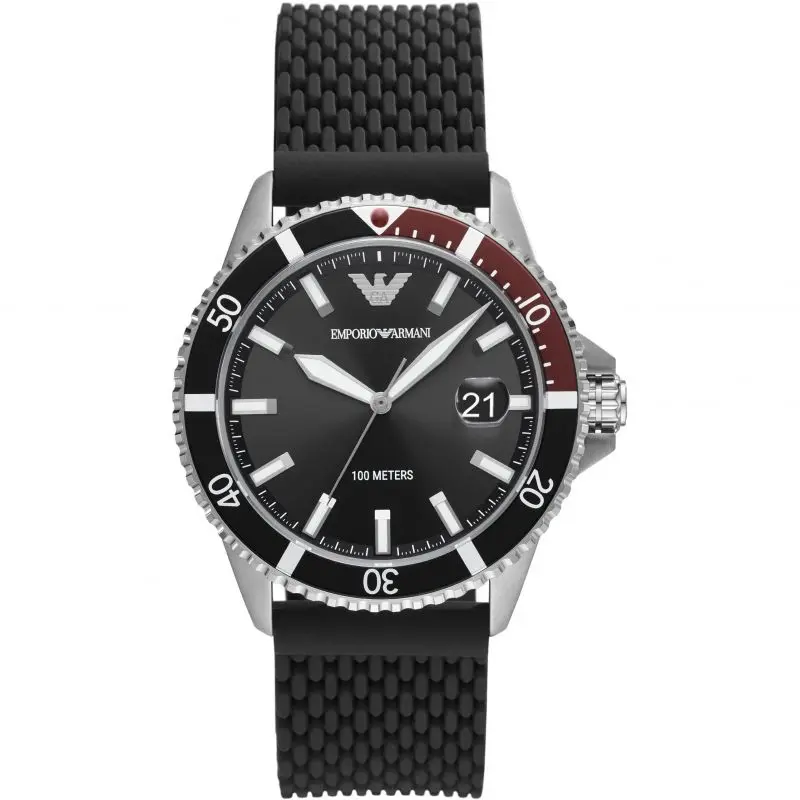Emporio Armani Three-Hand Black Mesh Silicone Watch