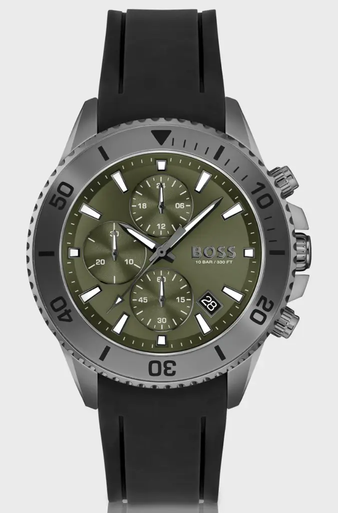 HUGO BOSS chronograph watch olive silicone strap 