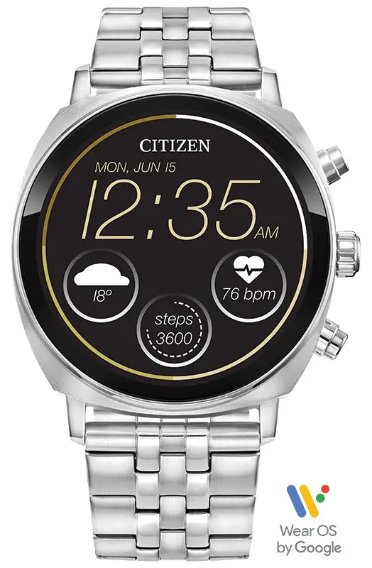 Citizen CZ Smart Touchscreen Wear OS Black Dial Stainless Steel Bracelet Watch