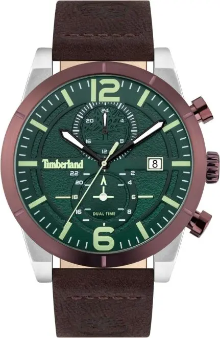 Timberland Sandisfield Mens Watch with Green Dial and Brown Leather Strap