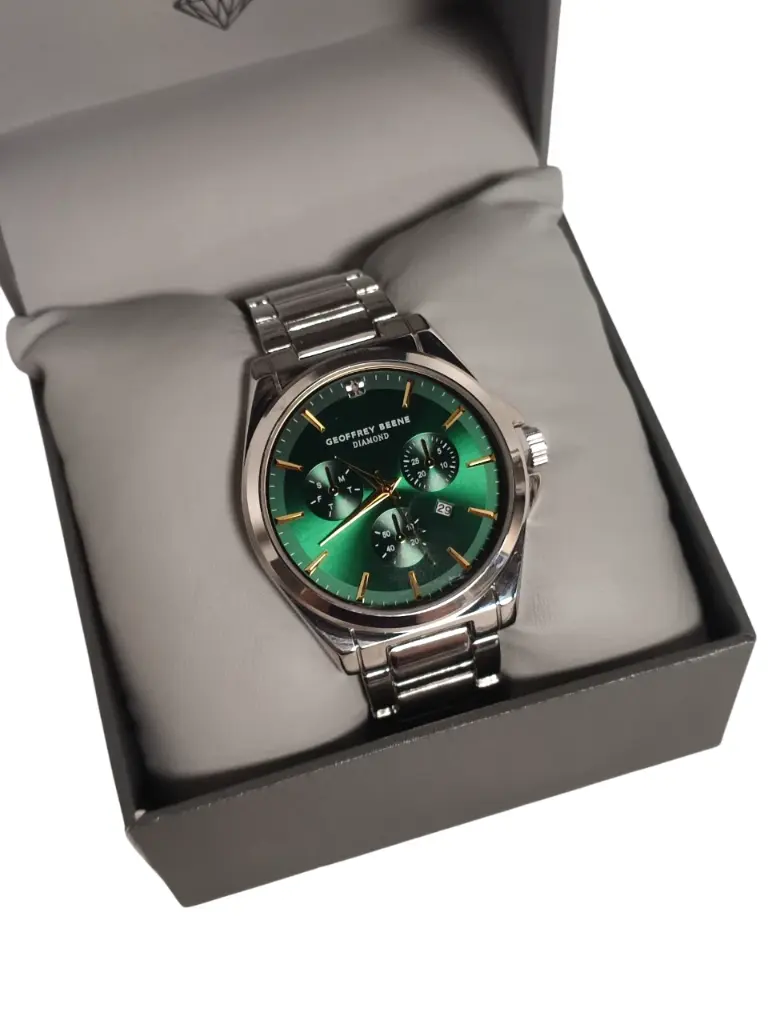 Geoffrey Beene® Gunmetal-Tone Diamond Dial Watch 