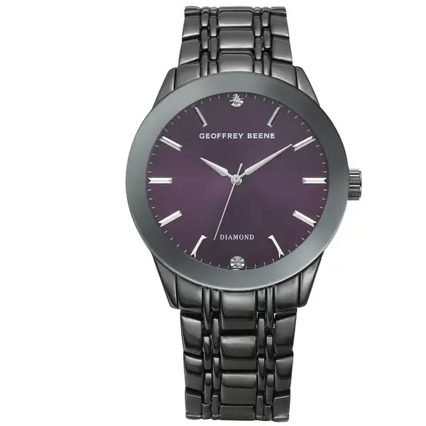 Geoffrey Beene® Gunmetal-Tone Diamond Dial Watch