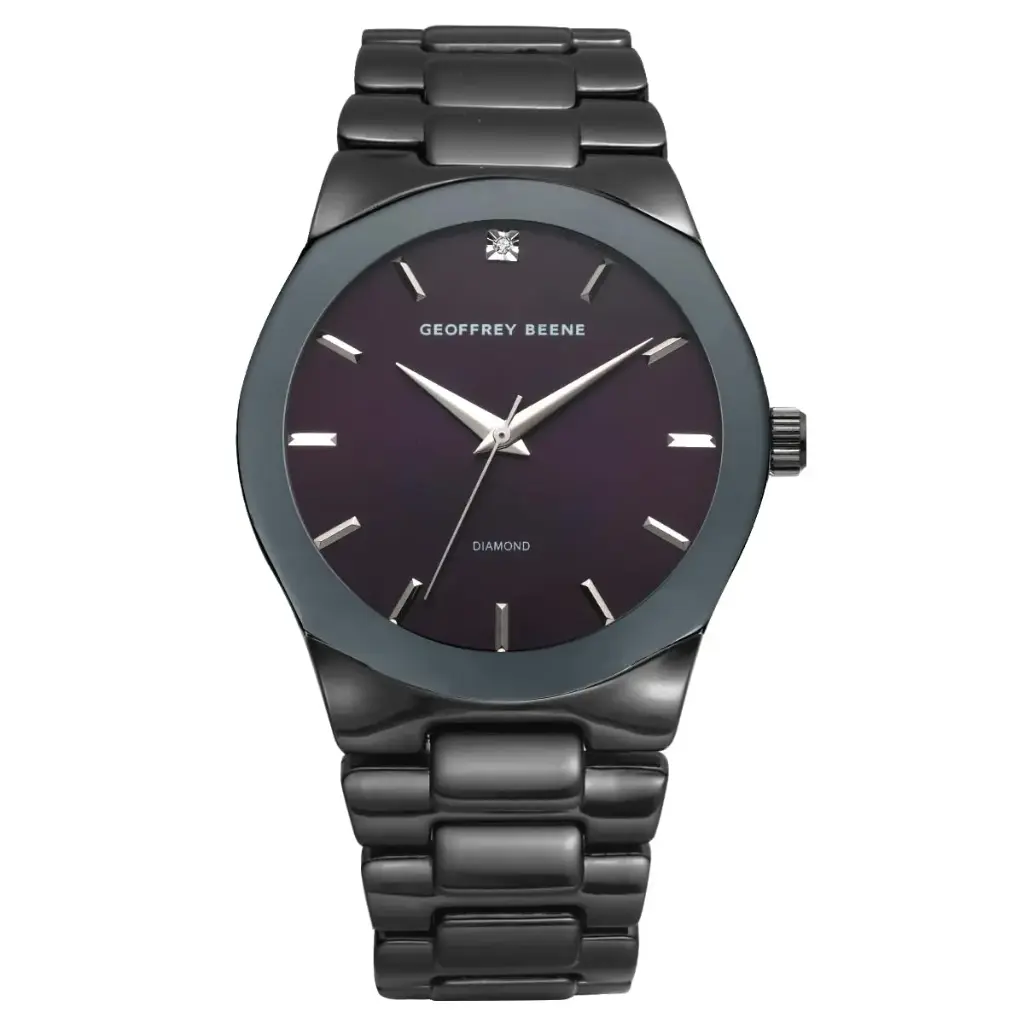 Geoffrey Beene® Gunmetal-Tone Diamond Dial Watch   