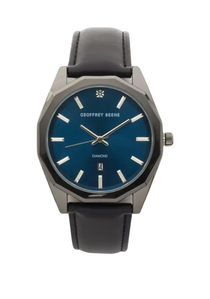Geoffrey Beene® Gunmetal-Tone Diamond Dial Watch      