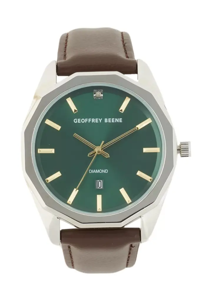 Geoffrey Beene® Gunmetal-Tone Diamond Dial Watch          
