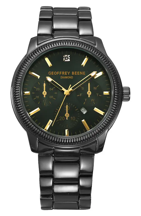 Geoffrey Beene® Gunmetal-Tone Diamond Dial Watch             