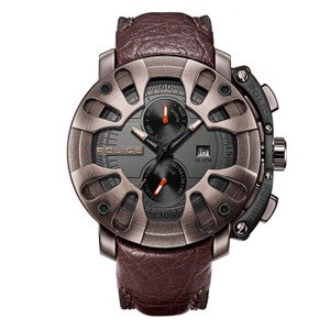 [P 13806JSBZ-61] POLICE WATCH PL G PROTECTOR BRN CASE GUN DIAL BRN LEATHER