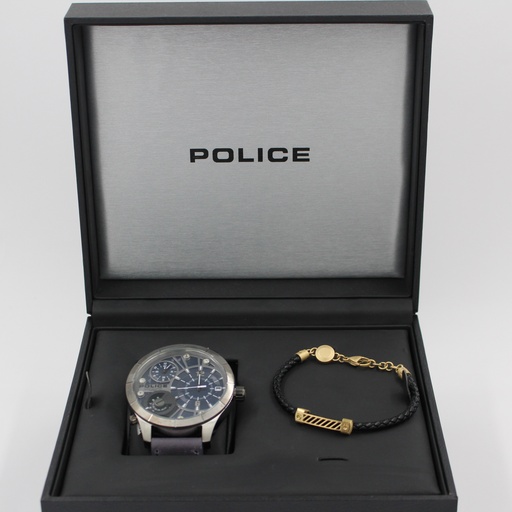 [P 15662XSTU-03-WB2] POLICE MENS WATCH BLUE STRIP+BRACELET (2 PCS SET)