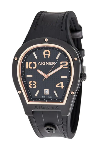 [A136100] AIGNER ROMA WATCH – SS CASE, BLACK DIAL, BLACK LEATHER STRAP A136101
