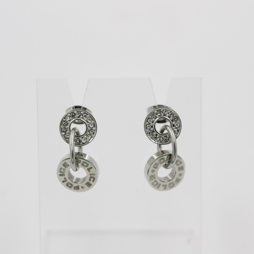 [P PJ 25747ESS/01] POLICE LADIES RHODIUM PLATED EARRING WITH DOUBLE R