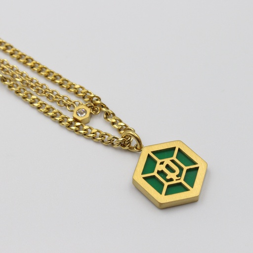 [PEJLN2104012] PE ORNATE GP NECKLACE WITH MALACHITE & CRYSTALS