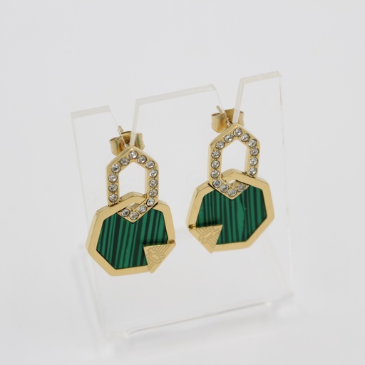 [PEJLE2212602] PE GEO SHINY GP IP MALACHITE CRYSTALS EARRINGS