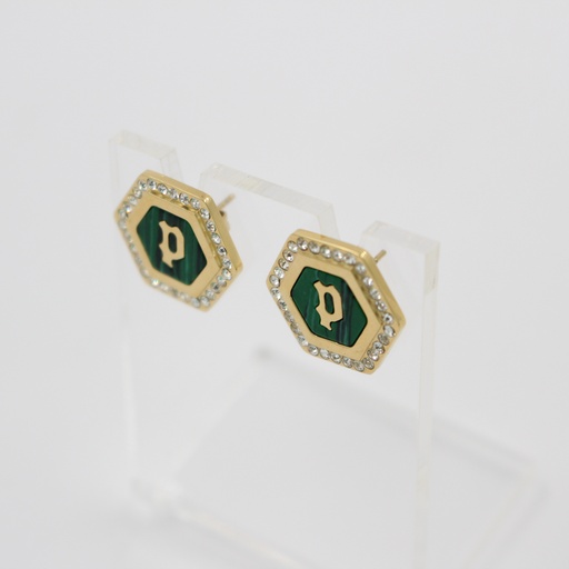 [PEJLE2104012] PE ORNATE GP EARRING WITH MALACHITE & CRYSTALS