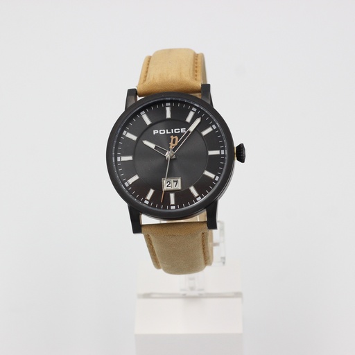 [P 15404JSB-02A] POLICE G COLLIN BLK CASE BLK DIAL BRN LTR STR P 15404JSB-02A