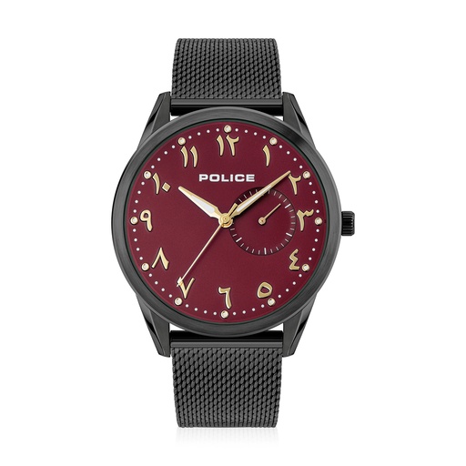 [PL.15919JSU/10MM] POLICE WATCH GUN CASE / MESH, BURGUNDY ARABIC DIAL