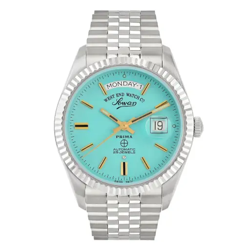 [6868 10 3337Y] West End Men's Silver Tone Case Turquoise Dial Automatic Watch
