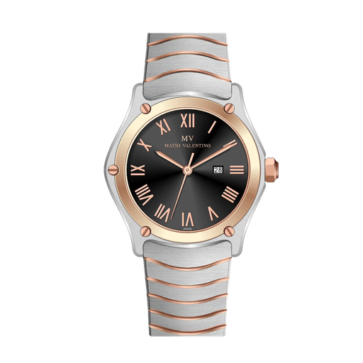 [MV6549G-4] MATIO VALENTINO (M) WATCH 2 TONE BLACK DIAL ROMAN NO.