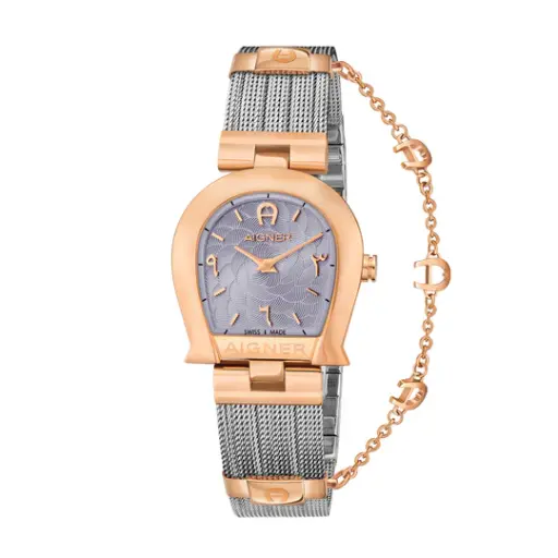 [A115264] Aigner Women's Stainless Steel Case Mesh Bracelet Lilac Dial Watch